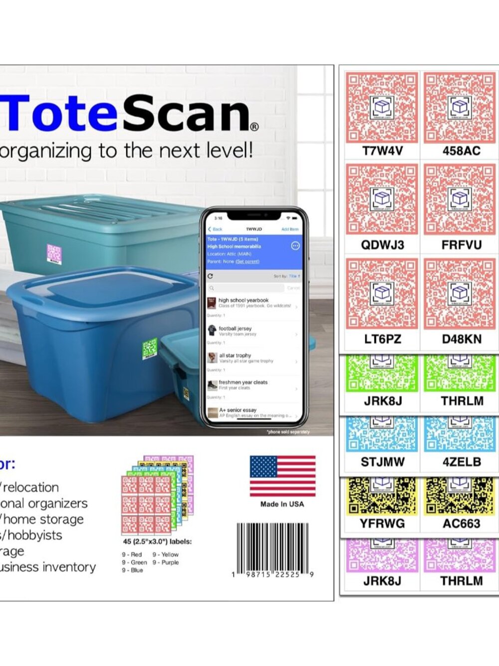 Intelligent QR Labels for Organization/Moving/Storage 45 Unique Labels, 2.5"x3"